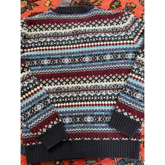 Womens 42 M LambsWool Prada crewneck sweater Navy 2022 Girocollo logo Fair Isle - Picture 4 of 12